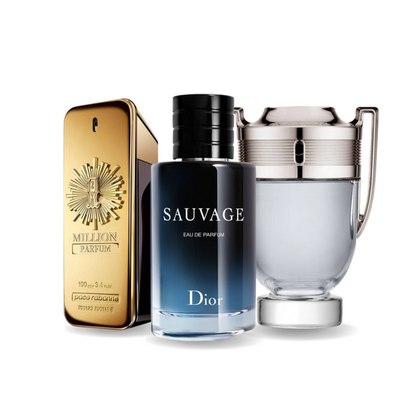 Pachet promoțional de 3 parfumuri: Paco Rabanne ONE MILLION, Dior SAUVAGE și Paco Rabanne INVICTUS 100ml.