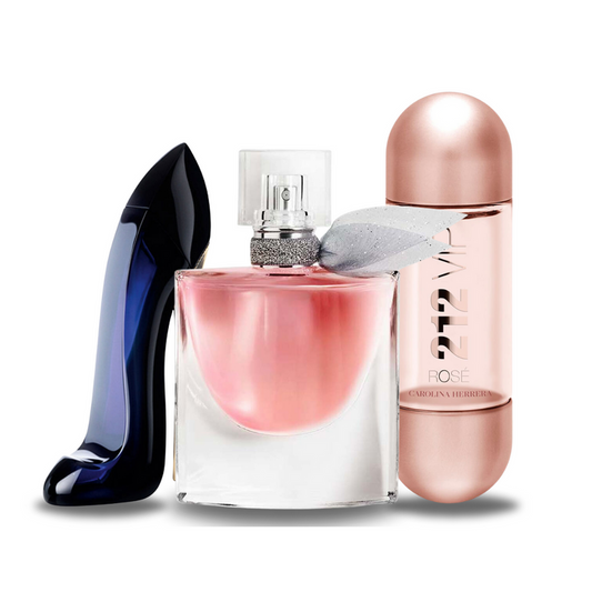 Pachet promoțional de 3 parfumuri: Carolina Herrera GOOD GIRL, Lancôme LA VIE EST BELLE și Carolina Herrera 212 VIP ROSÉ 100ml.